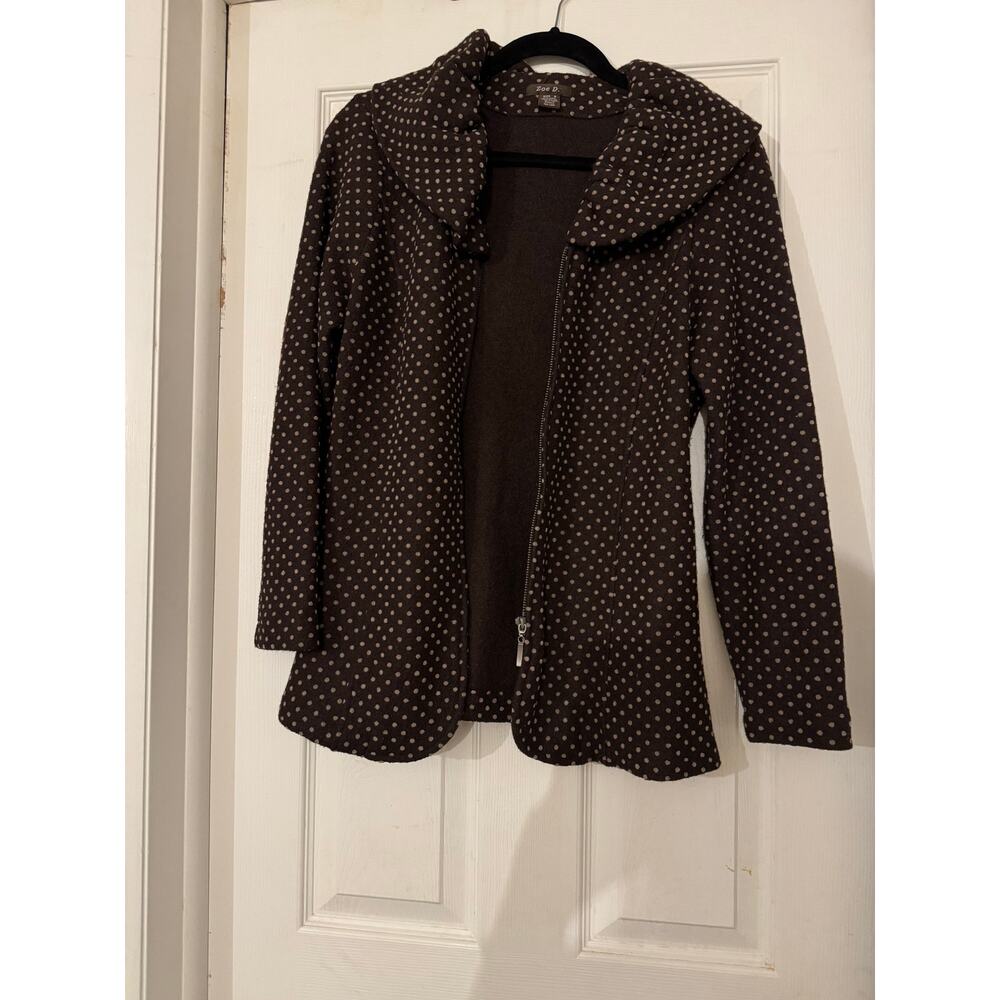 Zoe D. Polka Dot Wool Blend Full Zip Jacket Shawl Collar Size Small - Picture 3 of 4